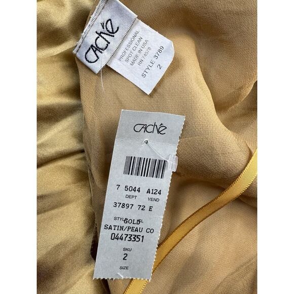 Cache Gold Silk Satin Halter Dress Size 2 NWT Vintage Glam Ruched Ruffle Gown - Picture 14 of 16